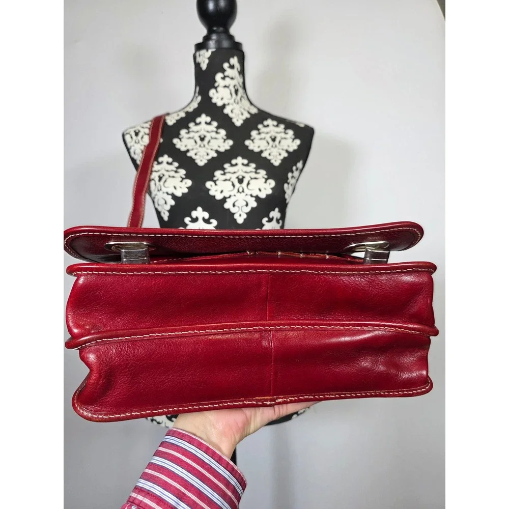 Vintage Italian Genuine Leather Organizer Satchel Crossbody with Shoulder Strap